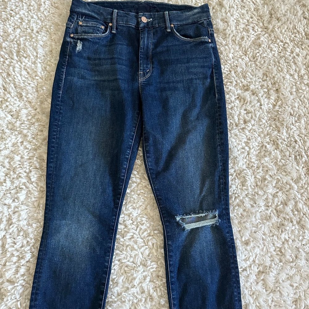 Mother High Waisted Looker Fray Ankle Crop - 27